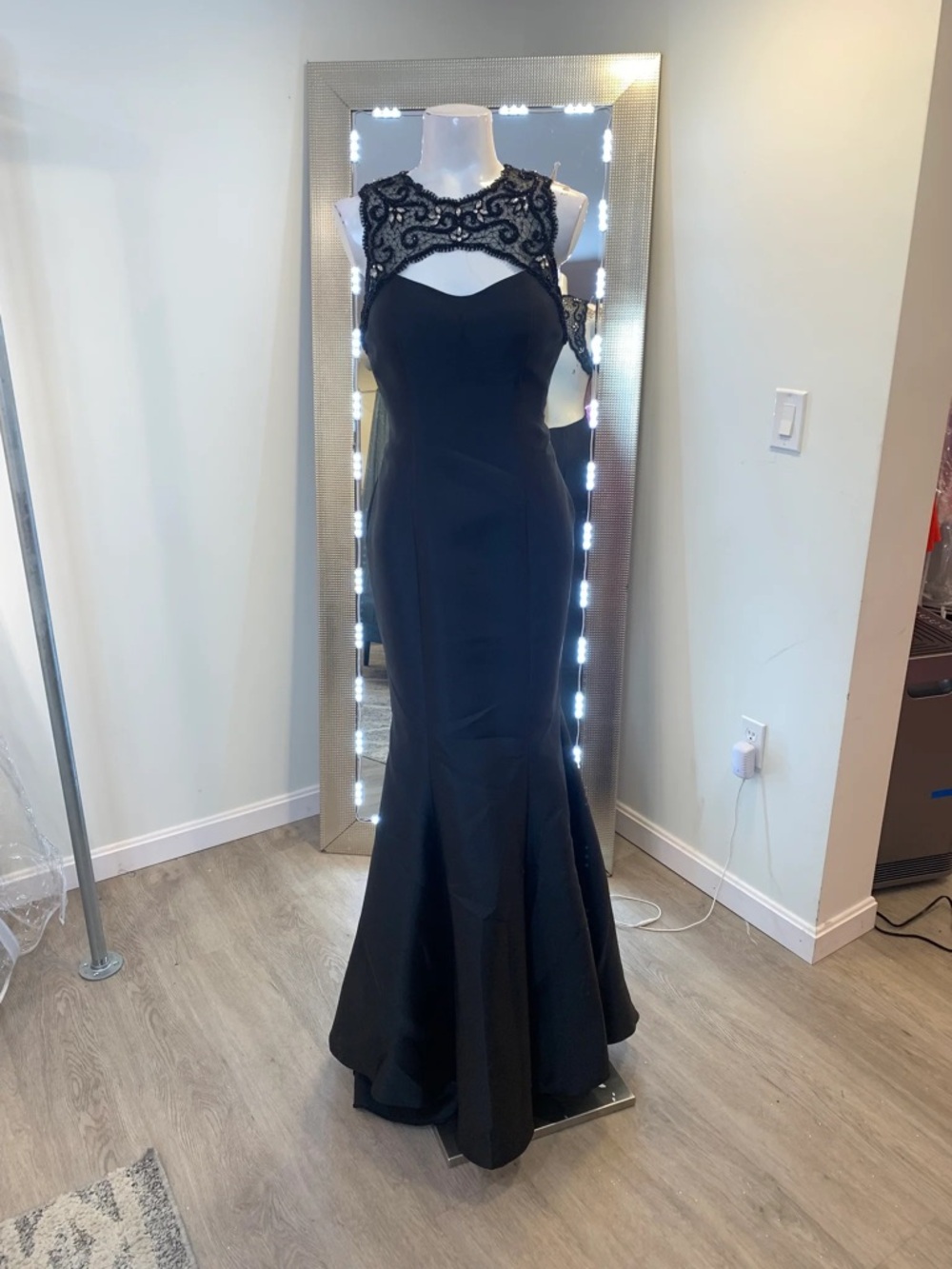 Tarik Ediz Black Beaded Illusion Mermaid Gown